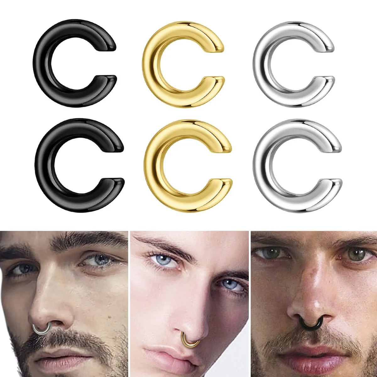 Men Accessories Earrings - 1pc Exaggerated C-Shaped Non-Piercing Nose Ring